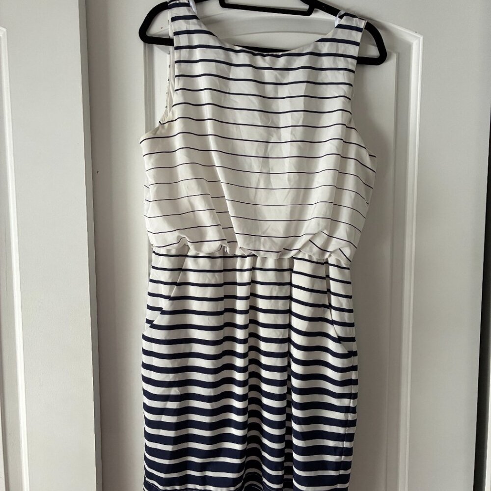 Women's Knee Length Blue and White Striped Dress